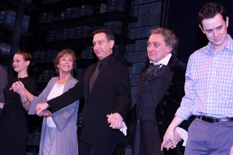 the curtain call--from left to right--Samantha, Mathis, me, Moises, Zach Grenier and Colin Hanks.