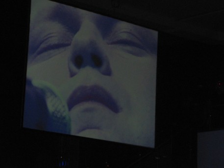 The huge screen with a close up of Paul Potts singing his final aria, "Nessun Dorma" 