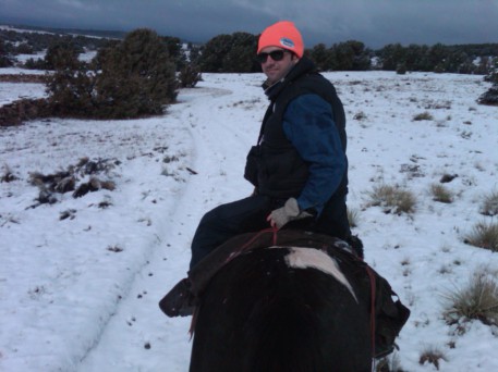 ...Troy on the Argentine saddle that’s covered with sheep skin. Very comfy.